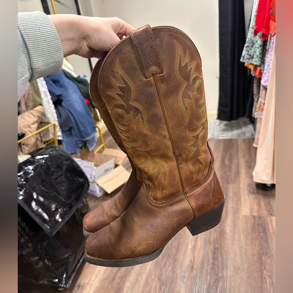 Justin square toe cowboy boots men’s 9.5 brown western boots